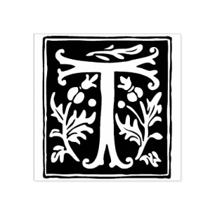 Floral Alphabet Letter T Vintage Typography Rubber Stamp