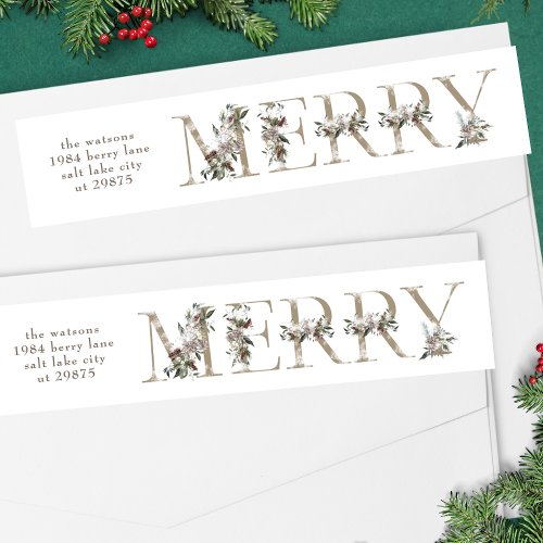 Floral Alphabet MERRY return address label