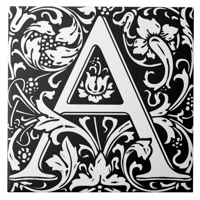 Floral Alphabet Monogram Letter A  Tile (Front)