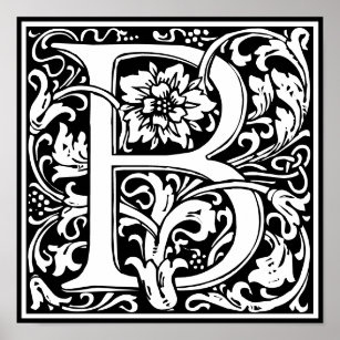 Floral Alphabet Monogram Letter B  Poster