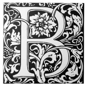 Floral Alphabet Monogram Letter B Tile