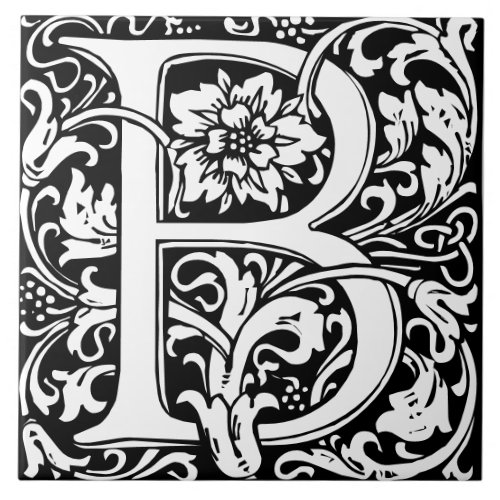 Floral Alphabet Monogram Letter B  Tile