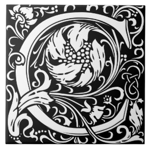 Floral Alphabet Monogram Letter C Tile
