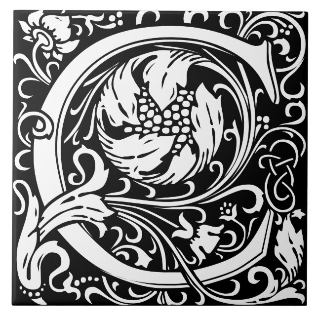 Floral Alphabet Monogram Letter C  Tile (Front)