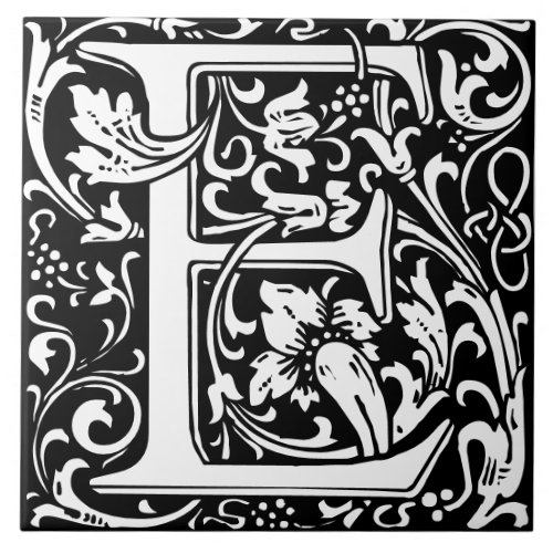 Floral Alphabet Monogram Letter E  Tile