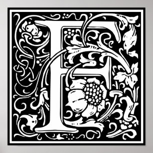 Floral Alphabet Monogram Letter F  Poster