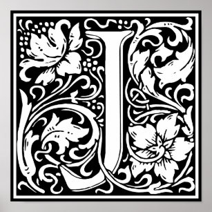 Floral Alphabet Monogram Letter J  Poster