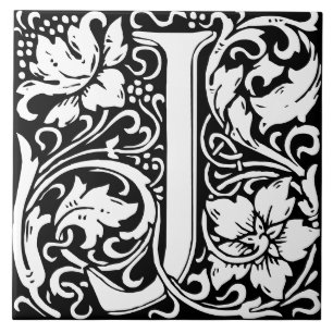 Floral Alphabet Monogram Letter J Tile