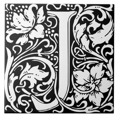 Floral Alphabet Monogram Letter J  Tile