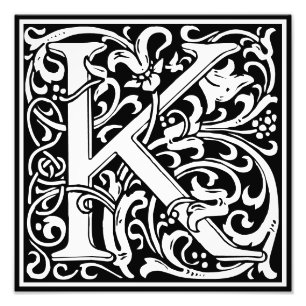 Floral Alphabet Monogram Letter K Photo Print