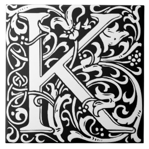 Floral Alphabet Monogram Letter K  Tile