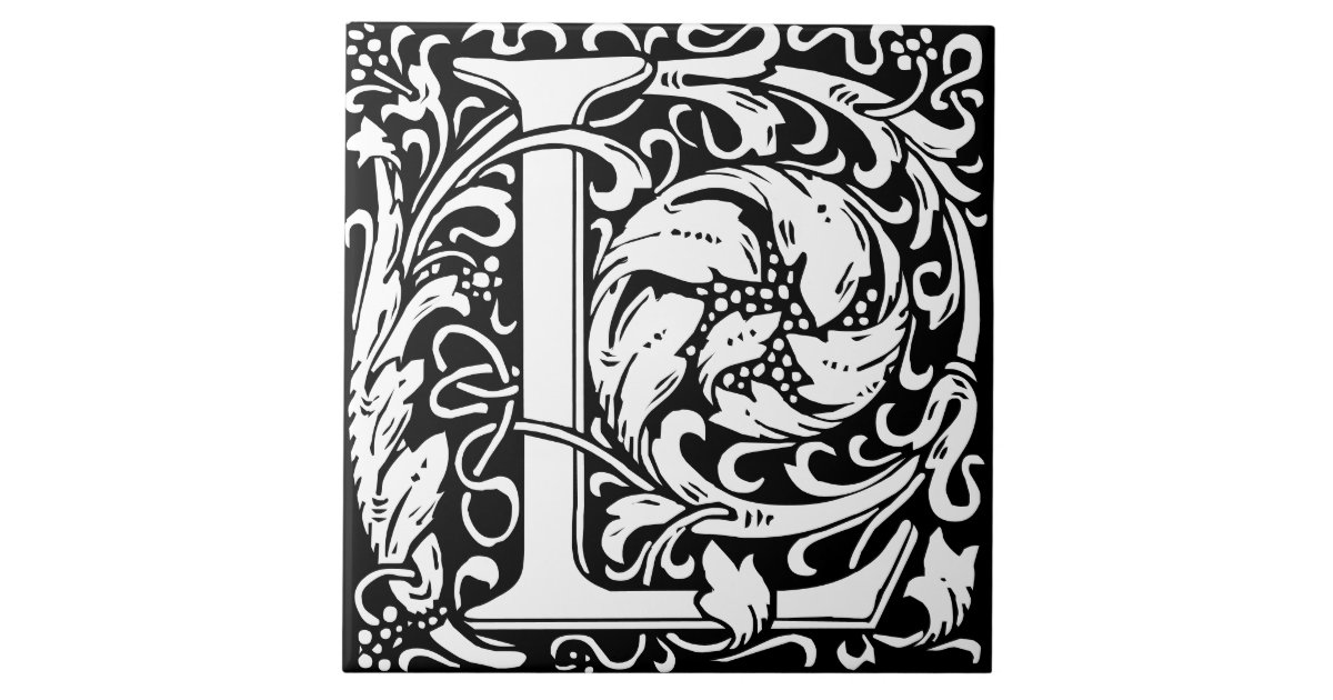 Floral Alphabet Monogram Letter L Tile