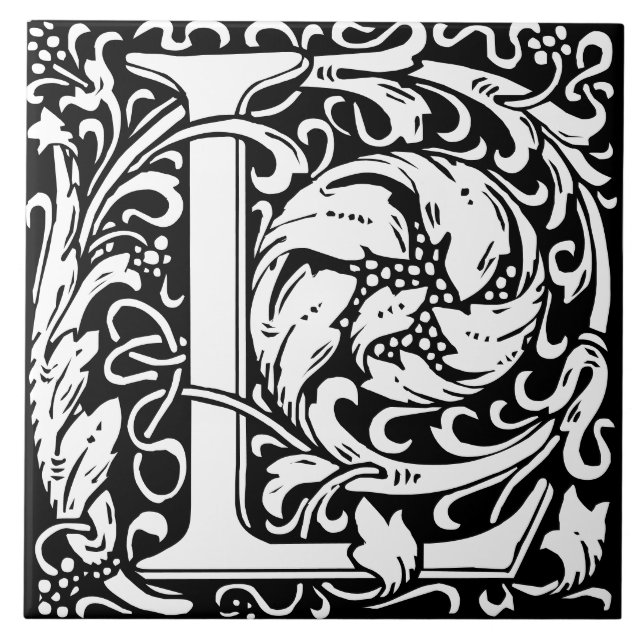 Floral Alphabet Monogram Letter L  Tile (Front)