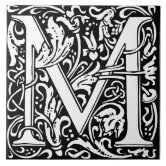 Floral Alphabet Monogram Letter T Tile