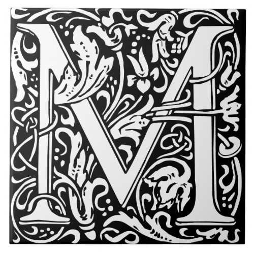 Floral Alphabet Monogram Letter M  Tile