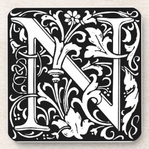 Floral Alphabet Monogram Letter N Tile Morris Beverage Coaster