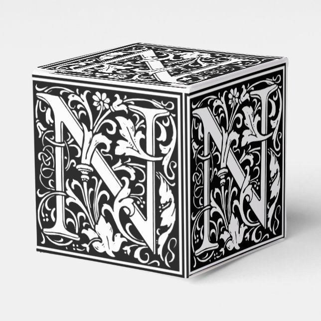 Floral Alphabet Monogram Letter N Tile Morris Favor Boxes (Front Side)