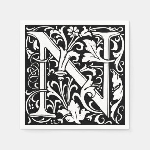 Floral Alphabet Monogram Letter N Tile Morris Napkins