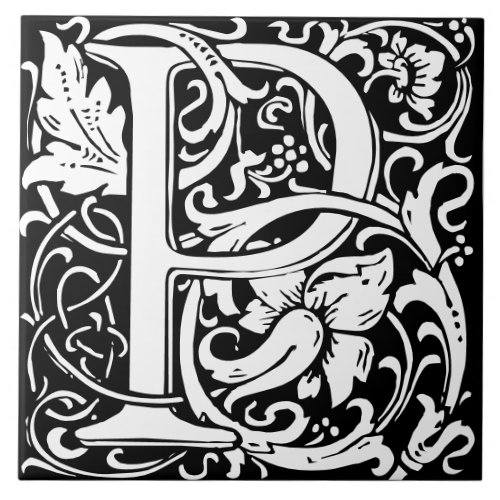 Floral Alphabet Monogram Letter P  Tile