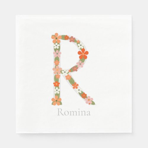 Floral Alphabet monogram letter  R Napkins