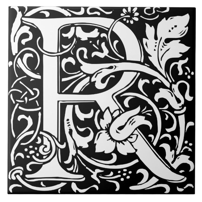 Floral Alphabet Monogram Letter R  Tile (Front)