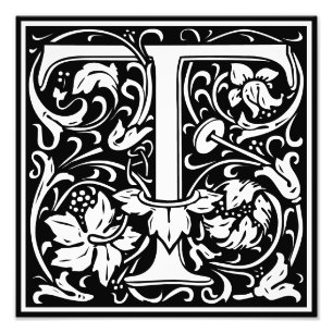 Floral Alphabet Monogram Letter T Photo Print