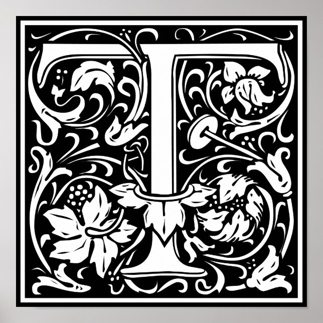 Floral Alphabet Monogram Letter T  Poster (Front)