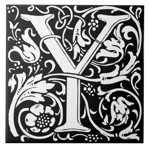 Floral Alphabet Monogram Letter Y Tile