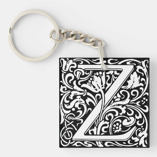 Floral Alphabet Monogram Letter Z Keychain (Front)