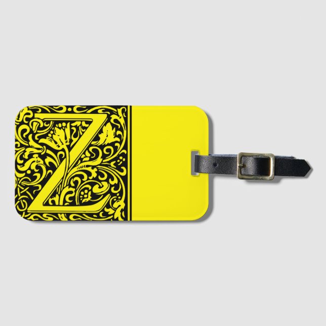 Floral Alphabet Monogram Letter Z Luggage Tag (Front Horizontal)