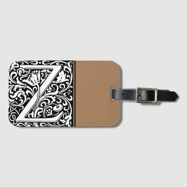 Floral Alphabet Monogram Letter Z Luggage Tag (Front Horizontal)