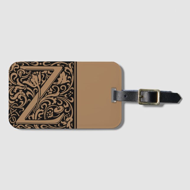 Floral Alphabet Monogram Letter Z Luggage Tag (Front Horizontal)