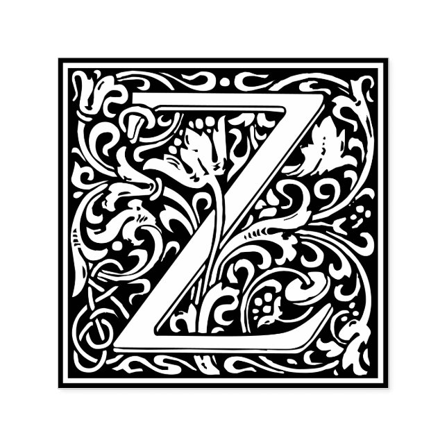 Floral Alphabet Monogram Letter Z Self-inking Stamp (Design)