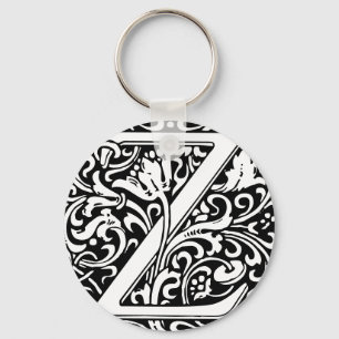 Floral Alphabet Monogram Letter Z  Square Sticker Keychain