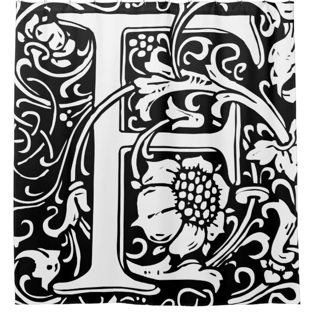 Floral Alphabet Monogrammed Letter F Shower Curtain (Front)