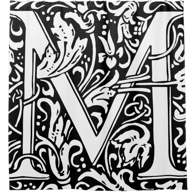 Floral Alphabet Monogrammed Letter M Classic Shower Curtain (Front)
