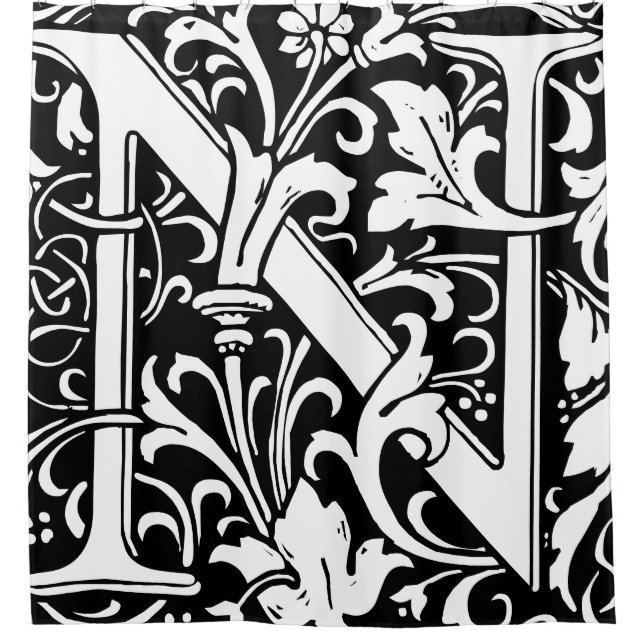 Floral Alphabet Monogrammed Letter N Classic Shower Curtain (Front)