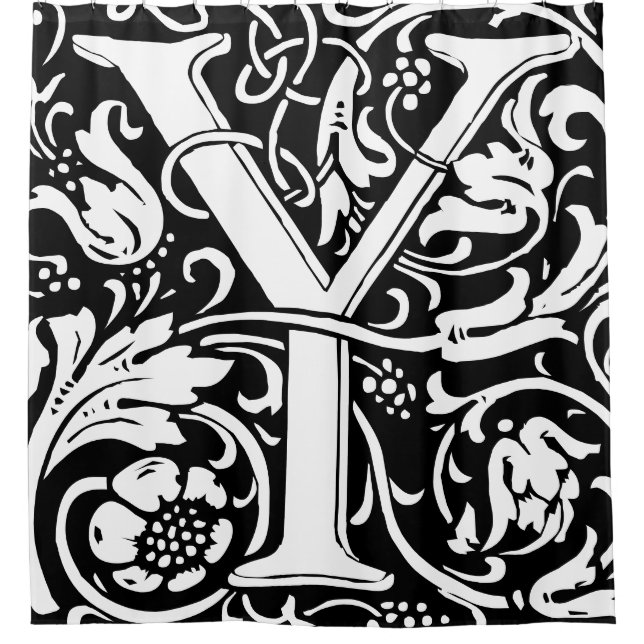 Floral Alphabet Monogrammed Letter Y Shower Curtain (Front)