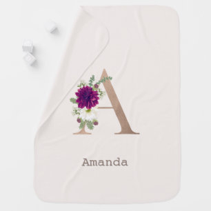 Floral alphabet monogrammed personal name letter A Baby Blanket