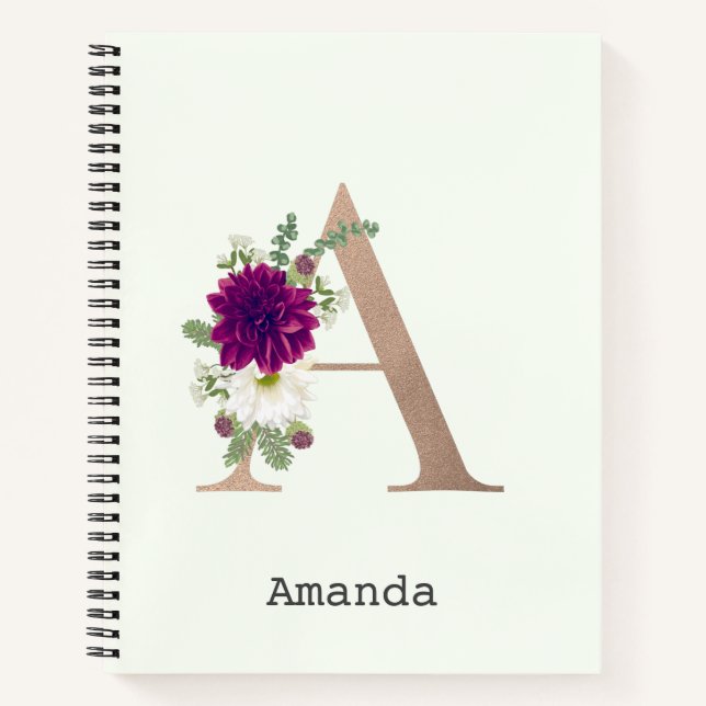 Floral alphabet monogrammed personal name letter A Notebook (Front)