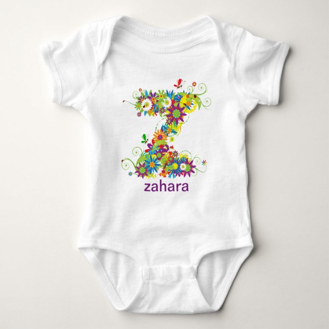 Floral Alphabet Name Baby Tee (Monogram Z) (Front)