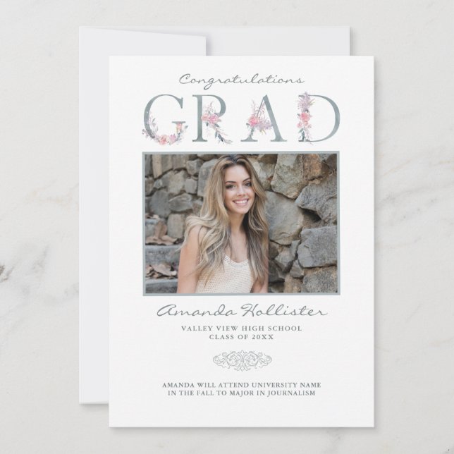 Floral Alphabet Photo Grad Announcement (Front)