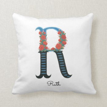 Floral Alphabet - R -  Throw Pillow by fourwetfeet at Zazzle