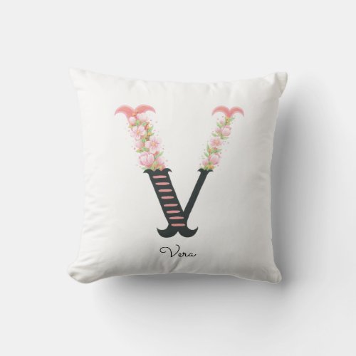 Floral Alphabet _ V _  Throw Pillow