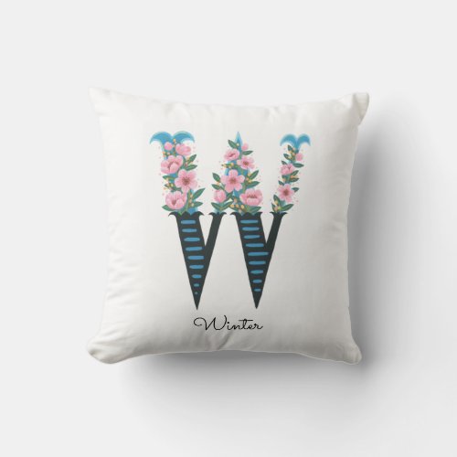 Floral Alphabet _ W _  Throw Pillow