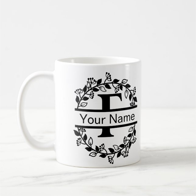 Floral Alphabet with Name Custom Monogram Coffee Mug (Left)