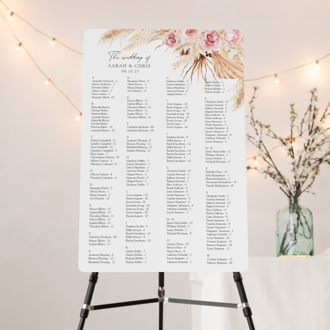 Floral Alphabetical Order wedding seating chart Foam Board (In Situ (Stand))