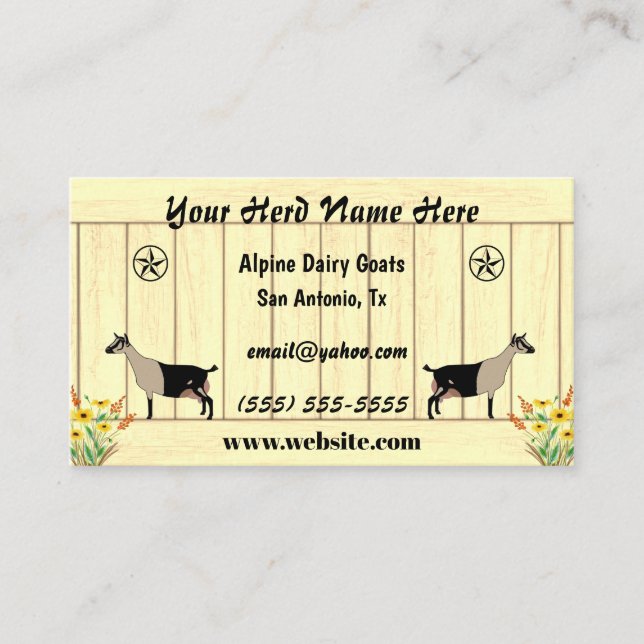 Floral Alpine Dairy Goat Barn Star Business Card (Front)