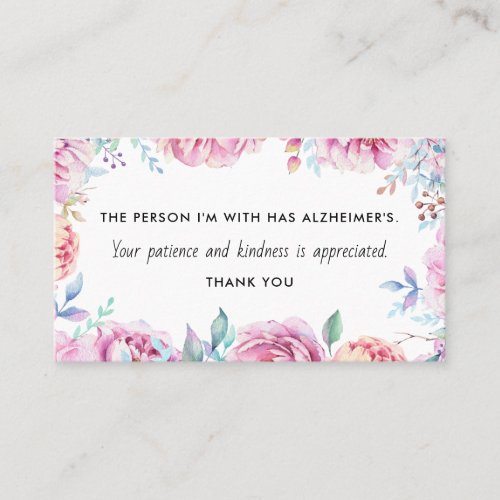 Floral Alzheimer's Dementia Kindness Information Business Card