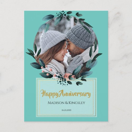 Floral Amazing Teal Anniversary Card